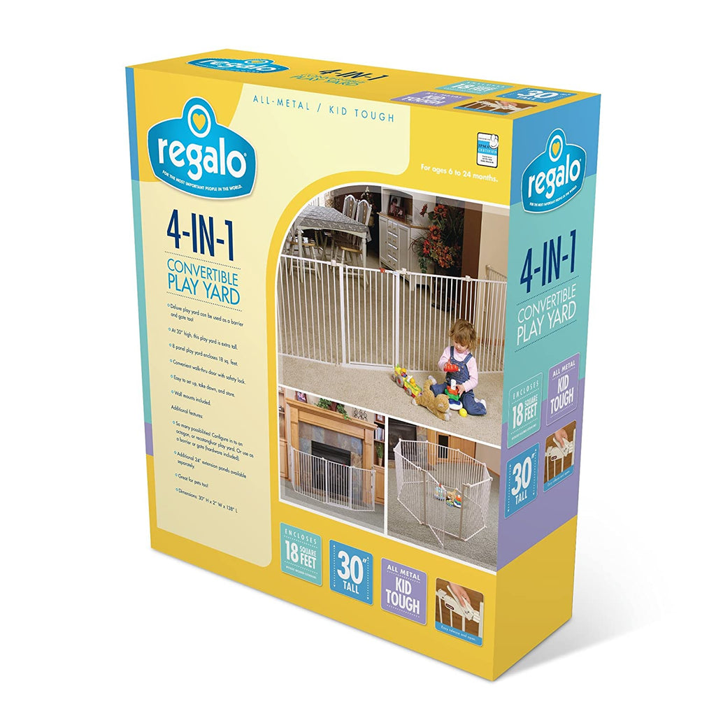 Regalo 192-Inch Super Wide Adjustable Baby Gate and Play Yard, 4-In-1, Bonus Kit, Includes 4 Pack of Wall Mounts