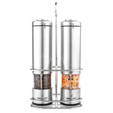 SIMPLE LOFT Salt and Pepper Grinder Electric Set - Automatic Stainless Steel Battery Powered Mills with Light and Metal Stand (2019)