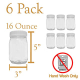 Upper Midland Products 16 oz Clear Plastic Jars 6 Pack Screw on Lids Wide Mouth BPA Free Storage Containers
