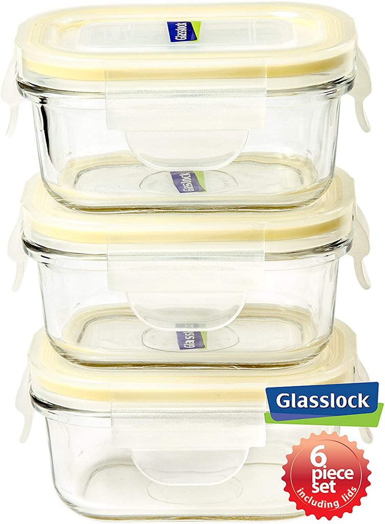 Glasslock Food-Storage Container with Locking Lids Microwave Safe Rectangular 37oz/1100ml Pack of 3