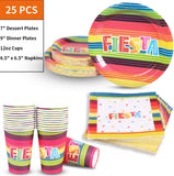 Duocute Fiesta Party Supplies 177PCS Mexican Theme Cinco De Mayo Decoration Disposable Dinnerware Set Includes Plates, 12oz Cups, Napkins, Spoons, Forks, Knives, Tablecloth and Banner, Serves 25