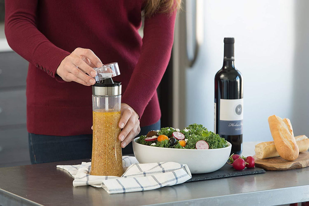 Salad Dressing Mixer Shaker By Kitchen De Lujo - Elegant, Tall Glass Body Bottle With Oz Measurements - BPA Free Container - 20oz Capacity - Easy To Refill & Use - Ideal Healthy Eating Accessory