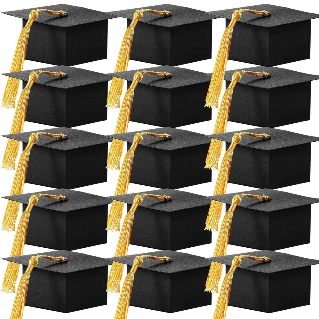 100 Pieces Graduation Cap Shaped Gift Box Grad Cap Candy Sugar Chocolate Box with Tassel for Graduation Party Favor Accessories (Yellow, 100 Pieces)