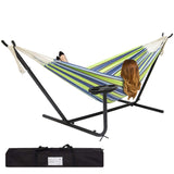 Best Choice Products Outdoor Double Hammock Set w/ Steel Stand, Cup Holder, Tray, and Carrying Bag - Desert Stripe
