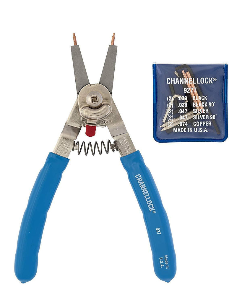 Channellock 927 8-Inch Snap Ring Plier | Precision Circlip Retaining Ring Pliers | Includes 5 Pairs of Interchangeable Tips | Made in the USA