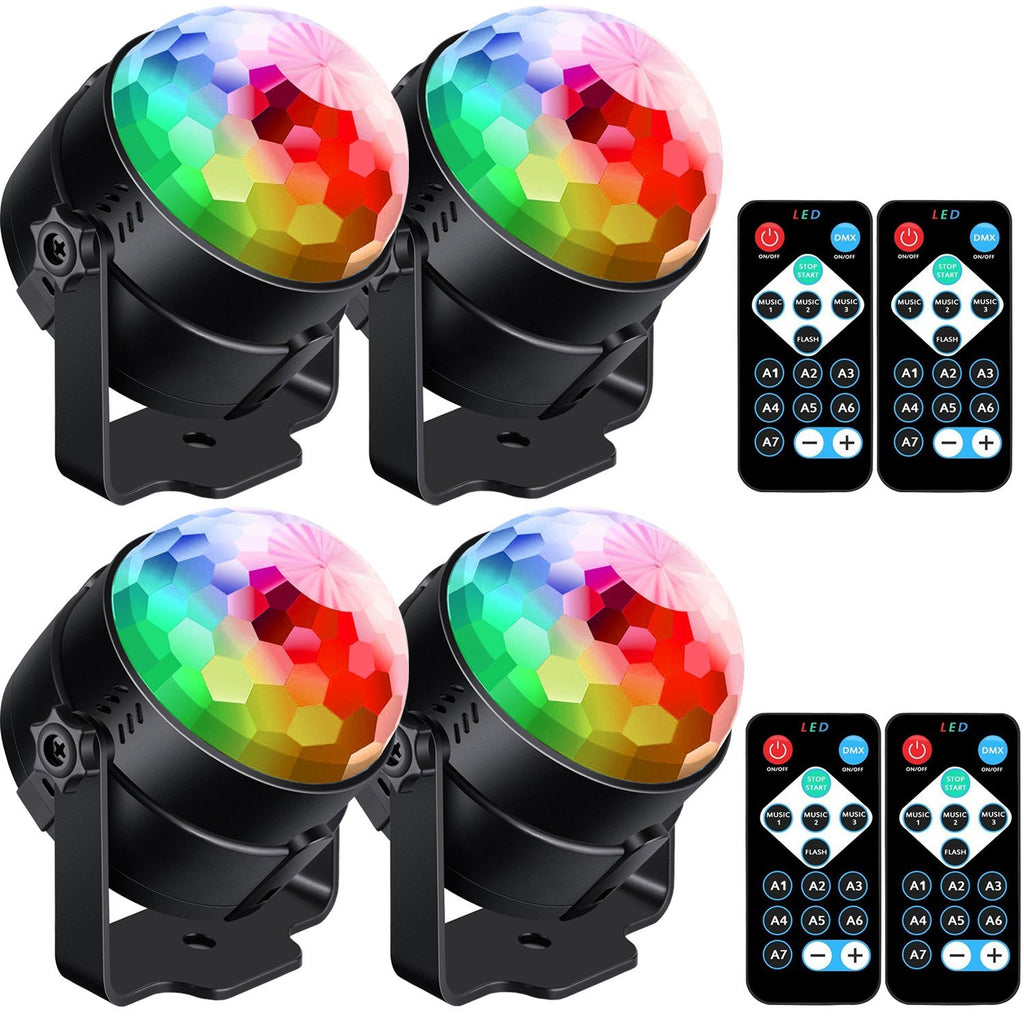 Luditek [4-Pack] Sound Activated Party Lights with Remote Control Dj Lighting, RBG Disco Ball Light, Strobe Lamp 7 Modes Stage Par Light
