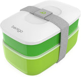 Bentgo Classic - All-in-One Stackable Bento Lunch Box Container - Sleek and Modern Bento-Style Design Includes 2 Stackable Containers, Built-in Plastic Utensil Set, and Nylon Sealing Strap (Gray)
