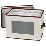 Household Essentials 542 Vision Storage Box with Lid and Handles | Wine and Balloon-Style Glasses | Natural Canvas with Brown Trim