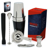 Miko Professional Bartender Kit - Cocktail Shaker Bar Set - Includes Bar Tools & Bartender Accessories: Boston Cocktail Shaker, Muddler, Strainer, Jigger, Bar Spoon, Corkscrew (Regular-Used)