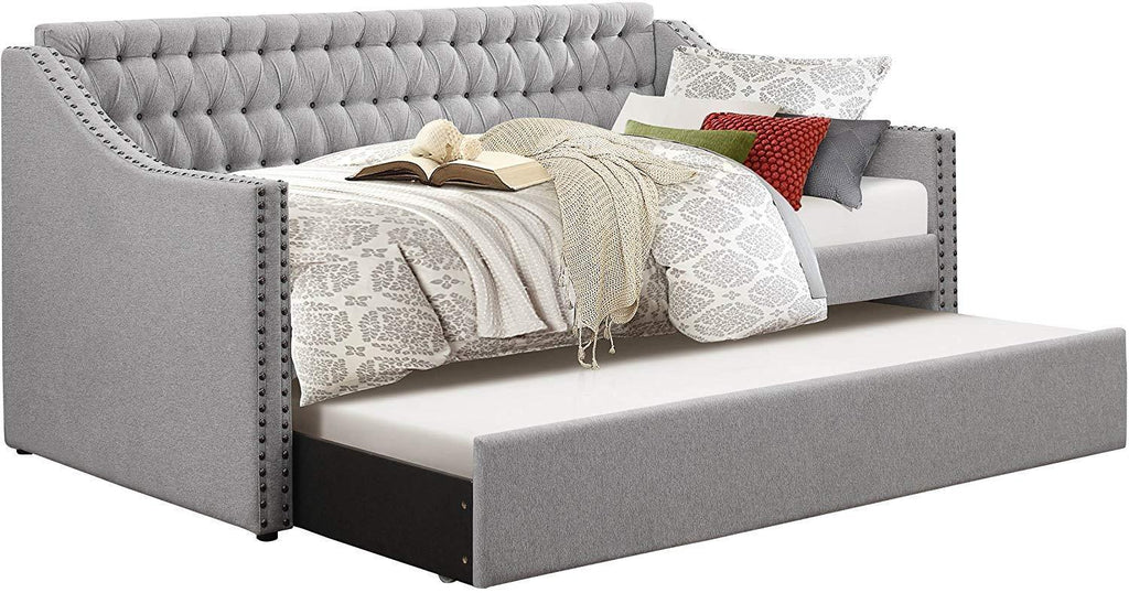 Homelegance Tulney Fabric Upholstered Daybed with Trundle, Twin, Gray