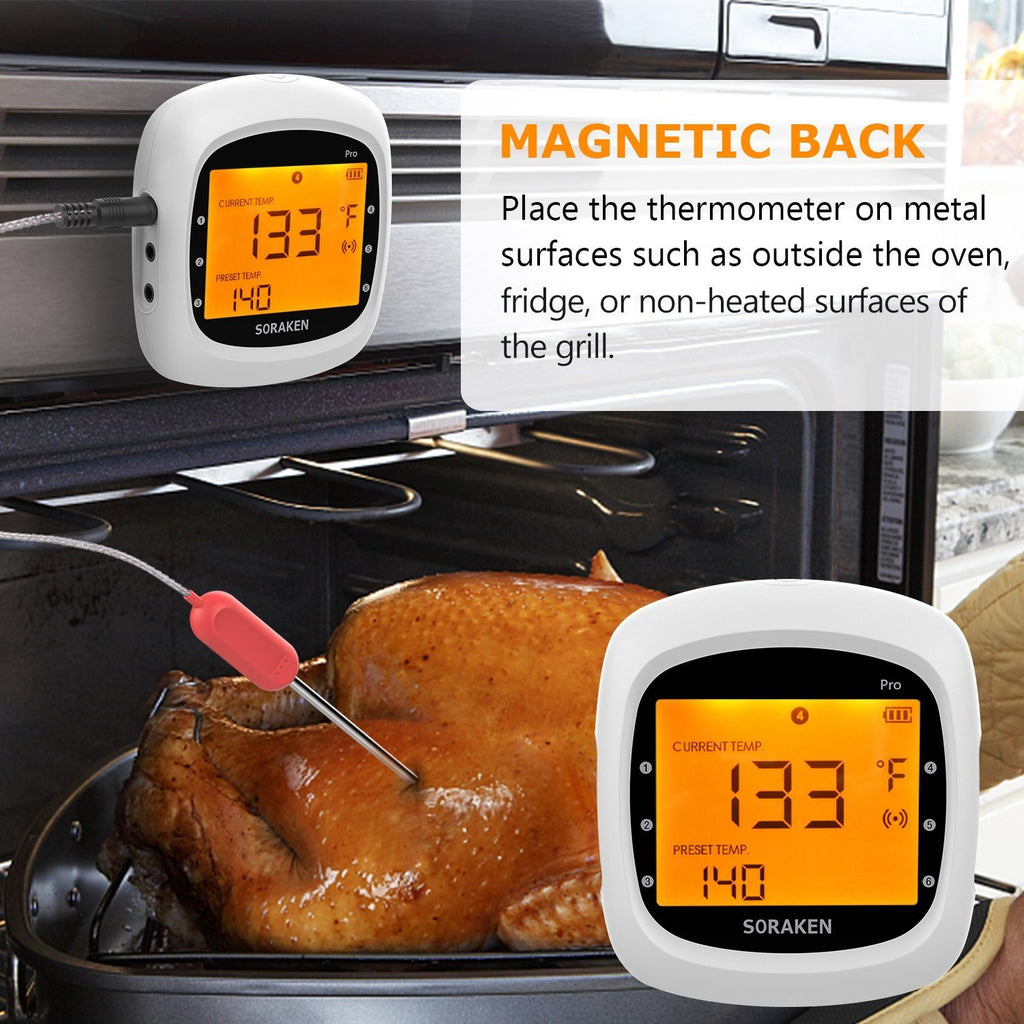 Soraken GM-001 Bluetooth Wireless Meat Thermometer for Grilling Smoker with Four Probes - White