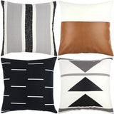 Woven Nook Decorative Throw Pillow Covers ONLY for Couch, Sofa, or Bed Set of 4 18x18 20x20 and 22x22 inch Modern Design 100% Cotton Black White Geometric Faux Leather Zulu Set (18'' x 18'')