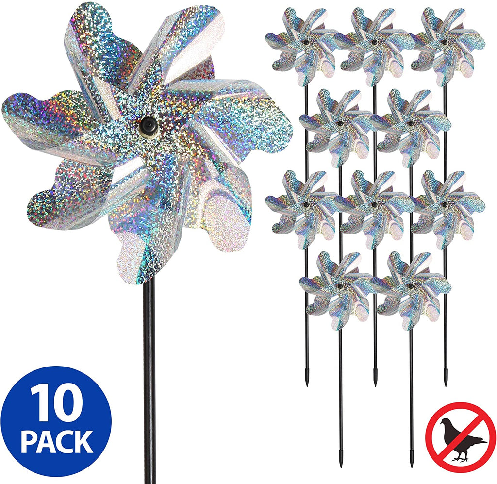 Tapix Bird Blinder Repellent Pinwheels, Effectively Keep Birds Away - Holographic Pin Wheels for 10 Pack Garden Spinners, Great Geese Deterrent Product