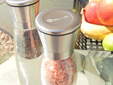 Kitchen Kiq: Salt and Pepper Mill Set - Stainless Steel and Glass Body with Adjustable Ceramic Grinders
