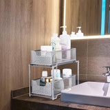 Simple Trending Stackable 2-Tier Under Sink Cabinet Organizer with Sliding Storage Drawer, Silver