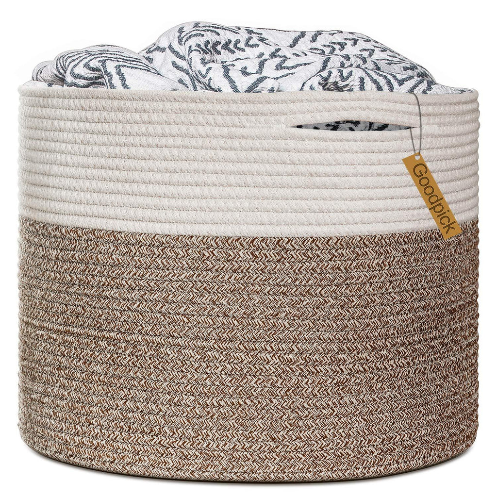 Goodpick Large Cotton Rope Basket 15.8"x15.8"x13.8"-Baby Laundry Basket Woven Blanket Basket Nursery Bin