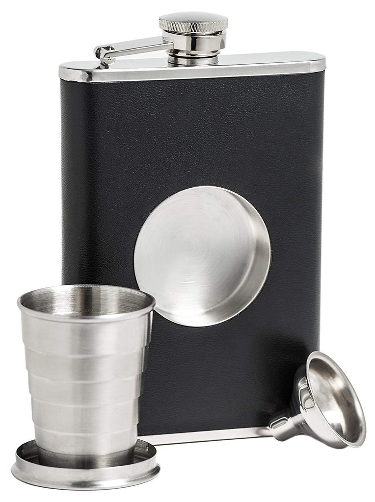 Shot Flask - Stainless Steel 8 oz Hip Flask, Built-in Collapsible 2 Oz. Shot Glass & Flask Funnel - Everything You Need to Pour Shots on the Go - BarMe Brand
