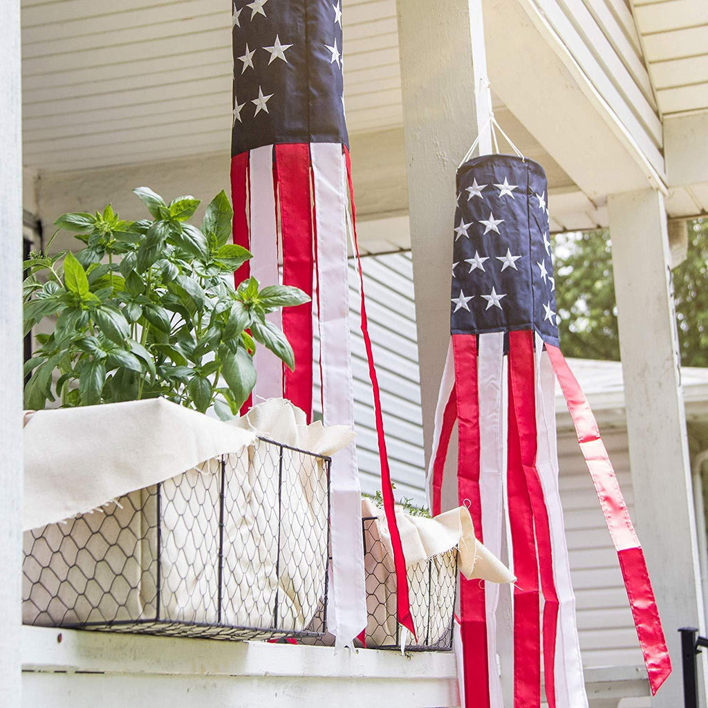 Homarden 40 Inch American Flag Windsock (Set of 2) - Outdoor Hanging 4th of July Decor - Premium Materials with Embroidered Stars - Fade Resistant Wind Socks for All Weather