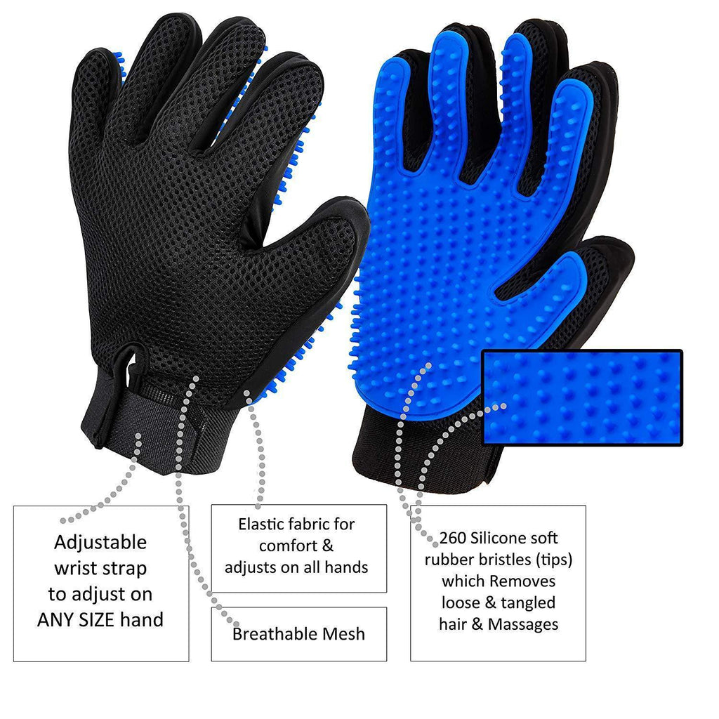 Pet Grooming Glove, Gentle De-Shedding, Hair Remover, and Massage Brush for Dog, Cat, Horses - Long & Short Fur - 1 Pair - Your Pet Will Love It