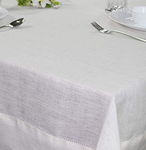 COTTON CRAFT 100% Linen Hemstitch Table Cloth - Size 60x108 Charcoal - Hand Crafted and Hand Stitched Table Cloth with Hemstitch detailing.