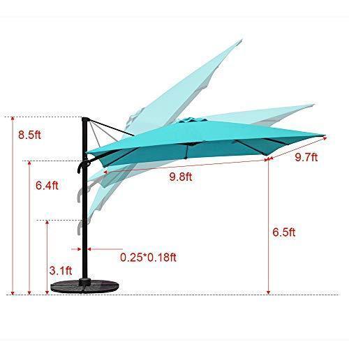 COBANA Offset Rectangular Cantilever Aluminum Patio Umbrella 10 Feet with Cross Base and 360 Degree Rotation, Blue