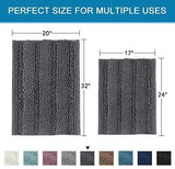 Office Marshal Grey Bath Mats for Bathroom Non Slip Ultra Thick and Soft Chenille Plush Striped Floor Mats Bath Rugs Set, Microfiber Door Mats for Kitchen/Living Room (Pack 2-20" x 32"/17" x 24")