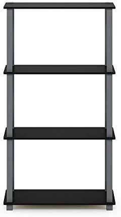 Furinno (99557BK/GY) Turn-N-Tube 4-Tier Multipurpose Shelf Display Rack - Black/Grey
